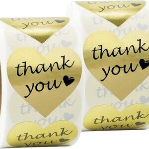 500 Thank You Stickers Heart Gold Metallic Labels Packages Sales Small Business